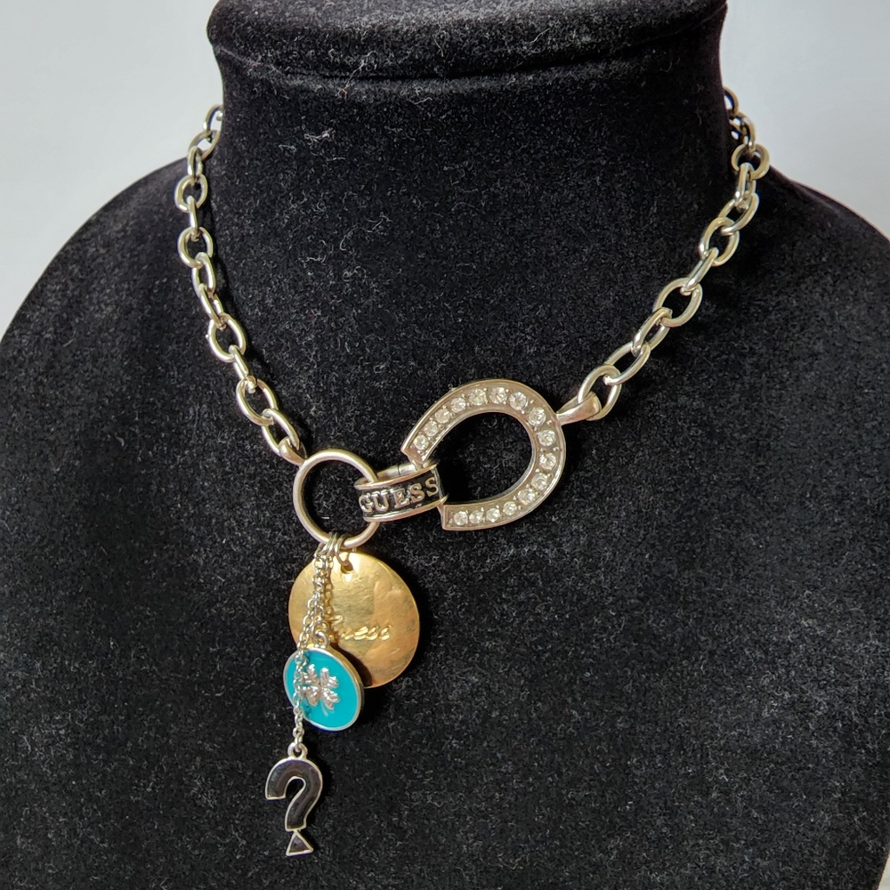 Guess silver statement choker necklace 13 in